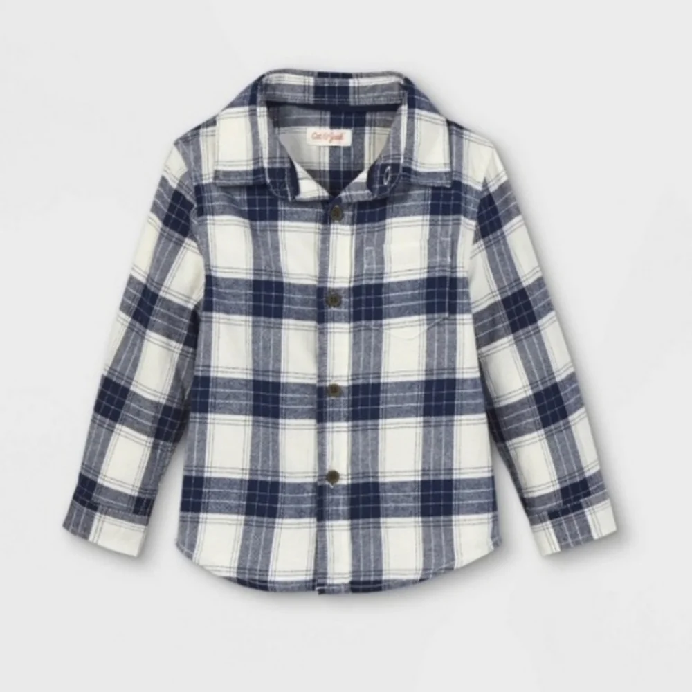 Cat & Jack Toddler Boy fall winter 2 piece outfit jeans and‎ plaid button up 4T